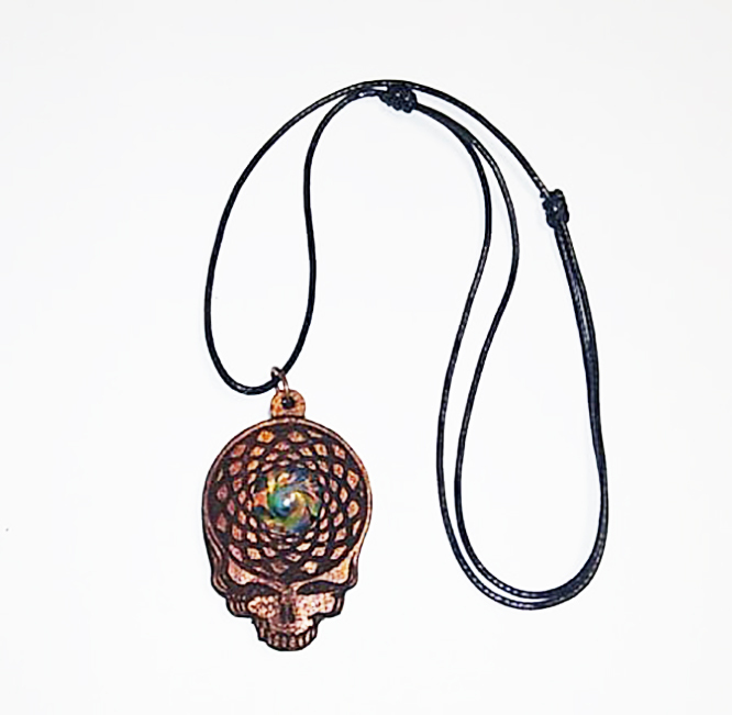 SALE Grateful Dead SYF Mahogany Wood Blown Glass Pendant  Necklace  #77 - $32.99