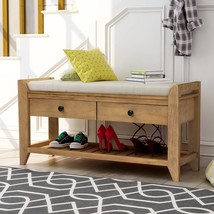 Merax Entryway Storage Bench With Cushioned Seat, Multipurpose Shoe, Old Pine - £249.36 GBP