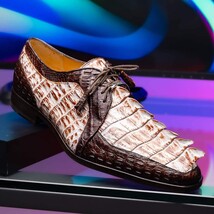 Caribe Rustic Caiman Crocodile Dress Derby's Shoes White / Brown image 7