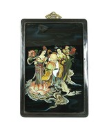 Vintage Asian Art Reverse Painting on Glass Framed Brass Hardware Man an... - $74.24