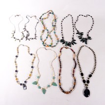 9 Crystal Glass Wood Necklace Fashion Jewelry Lot Multi Mixed Assorted Designs - £17.32 GBP