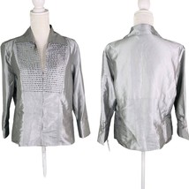 Vintage Piano Blouse Large Silver Zip Up Beaded Top New - $25.00