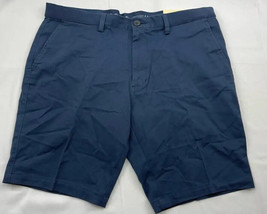 Haggar Mens Action Khaki Shorts Blue Cotton Blend Flat Front Stretch Zip 36 New - £11.86 GBP