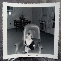 Vintage Photo March 1965 Girl In Dress On Chair Original One Of A Kind B&amp;W - £7.37 GBP