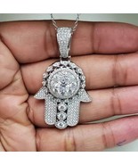 2Ct Round Cut Lab Created Diamond Hamsa Hand Men&#39;s Pendant 14k White Gol... - $253.54 CAD