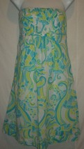 Vintage Lily Pulitzer Strapless Lime Green Aqua Cotton Summer Dress Size 8 - £119.92 GBP