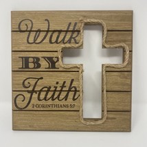 Walk by Faith Rustic Wood Hanging Sign With Rope Cross - £15.88 GBP