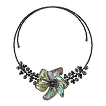 Unique Natural Rainbow Abalone Shell and Crystal Floral Choker Wrap Necklace - £18.98 GBP