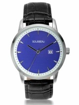 NEW Rousseau 14045 Mens Rameau Collection Blue Textured Dial Black Leather Watch - £17.95 GBP