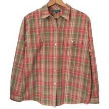 Ralph Lauren Womens Shirt Shacket Plaid Large Snap Front Cotton Pocket Rustic - £17.53 GBP