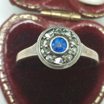 Victorian 9k Pink  White  Gold  Cobalt Blue Paste &amp;  Rose Cut  Diamonds Ring - £1,407.12 GBP