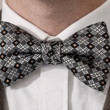 VTG 1960s Royal Rust Clip Bow Tie Silver Black Geometric Mod Formal - $24.95