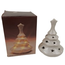 White Porcelain Christmas Tree Star Cut Out Tea Light Candle Votive Holder Decor - £15.56 GBP