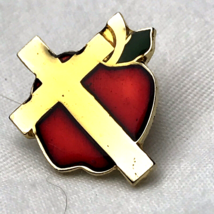 Christian School Teacher Apple Cross Vintage Pin Jesus Catholic - £7.84 GBP