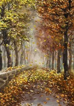 Autumn Original Watercolor Painting Morning Foggy Park Forest Landscape watercol - £101.88 GBP