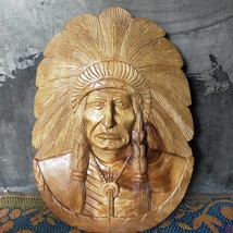 Hand Carving wood Indian Native American Cowboy Head Figurine 20” High 17&quot;... - £168.31 GBP+