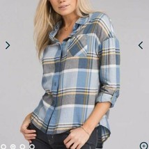 New Womens NWT S Blue PrAna Top Yellow Plaid Soft Flannel Casual Comfy Percy Whi - £86.13 GBP