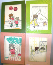 Children Set of 4 Vintage Art Prints Signed by LYNN Cute Kids in Daily Life - £13.25 GBP