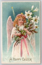 Easter Greetings Angel With Lily Flowers Postcard X25 - $3.95