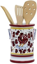 Utensil Holder ORVIETO ROOSTER Deruta Majolica Red Ceramic Handmade Dishwasher - £191.04 GBP