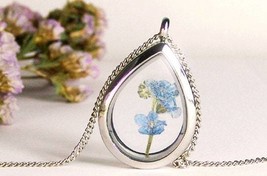 forget me not necklace,pressed flower necklace,locket necklace,memorial necklace - £15.17 GBP