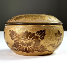 Antique DeVilbiss ornate floral pattern 22K Gold Vanity pin jar powder j... - £150.58 GBP