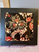 Ceramic Art Tile in Wood Frame Base Trivet Tropical Bird Butterfly  - £23.45 GBP