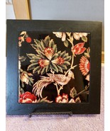 Ceramic Art Tile in Wood Frame Base Trivet Tropical Bird Butterfly  - £23.45 GBP