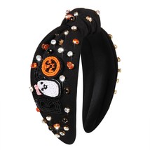 Halloween Headband Accessories Rhinestone Jeweled Beaded BOO Knotted Headband Bl - £28.22 GBP
