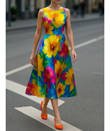 Yeezzi Women British Style Contrast Color Floral Printed Midi Dresses - $46.99