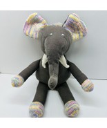 Elephant Plush Gray Corduroy Knit Striped Ears Feet Hands - £14.20 GBP