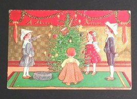 A Merry Xmas Kids Christmas Tree 1908 Embossed P Sander Postcard  - £6.25 GBP