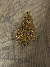 Vintage Gold Christmas Tree With Multicolor Rhinestones Pin/Brooch - £23.25 GBP