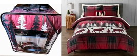 $220 Cuddl Duds Red Lodge Plaid Comforter Set Flannel Moose Bear Tree F/Queen 4P - £110.10 GBP