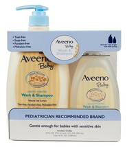  New Large Aveeno Baby Wash Tear-Free Shampoo, Hair and Body, 2 pk oz 33 12 18 - £19.61 GBP
