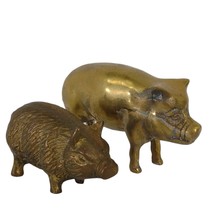 Vintage Pair of Cast Brass Pig Figurines 3-4&quot; Country Cottage Farmhouse Boar Hog - $43.54