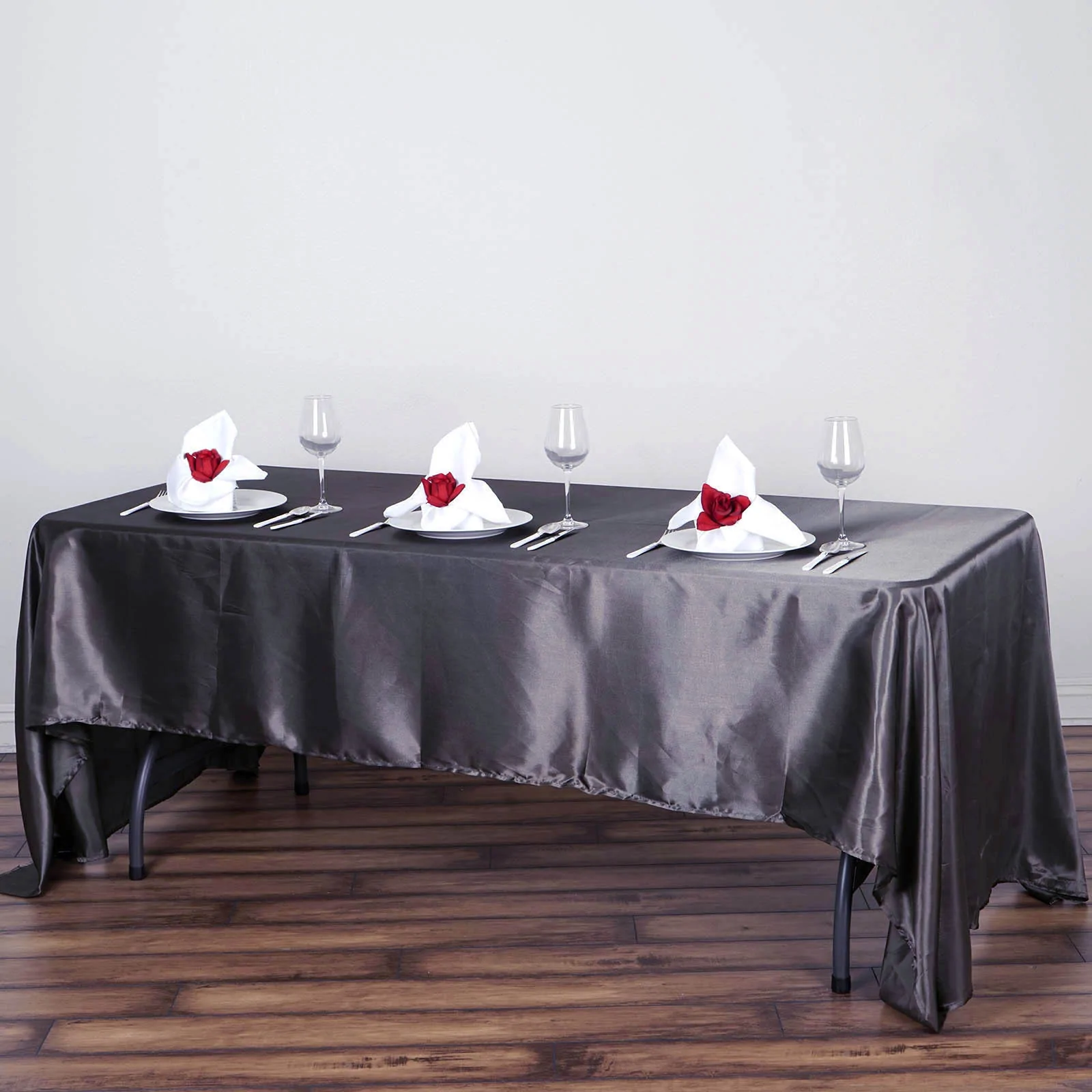 Grey - Fabric - 60x126&quot; Tablecloth  Rectangle Satin Wedding Party Banquet - £17.53 GBP