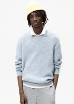 ZARA MAN Sky blue Purl knit sweater size XL - £19.66 GBP