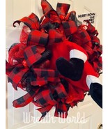 SANTA CLAUS CHRISTMAS WREATH HURRY DOWN THE CHIMNEY TO ME NEW HANDMADE - £54.38 GBP