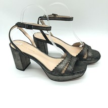 Pelle Moda Ansel Sandals Block Heel Ankle Strap Square Toe Pewter Gray 8 - £26.86 GBP