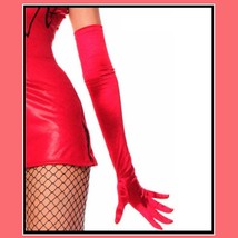 Long Red Satin Opera Full Finger Gloves - $33.95