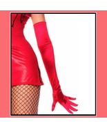 Long Red Satin Opera Full Finger Gloves - £27.13 GBP