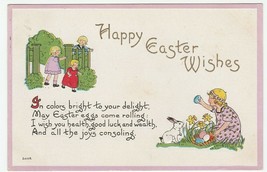 Vintage Postcard Easter Children Basket of Eggs Bunny Rabbit 1915 - £6.32 GBP