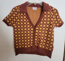 Womens XS Cotton On Retro Orange/Yellow Pattern Collared V-Neck Sweater - £14.74 GBP