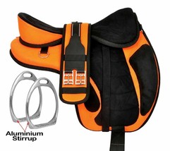 Synthetic Treeless Freemax English Saddle Orange Color With Stirrup For Horse Be - £145.29 GBP