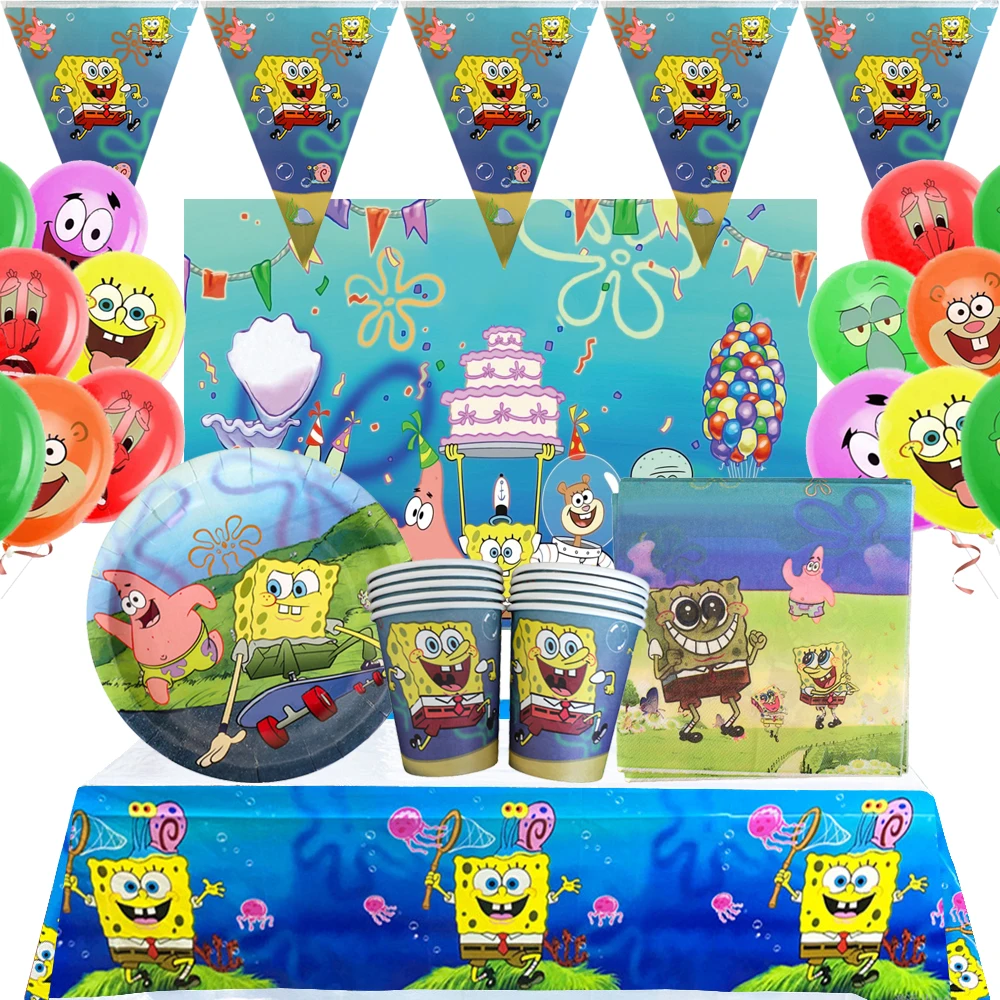 Cartoon Sponge-Bob Party Supplies Tableware Set Birthday Decoration Cup Pla - £15.21 GBP+