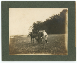 Circa 1900&#39;S Rare Cabinet Card Young Boy In Hat With Horse And Colt In Field - £44.20 GBP