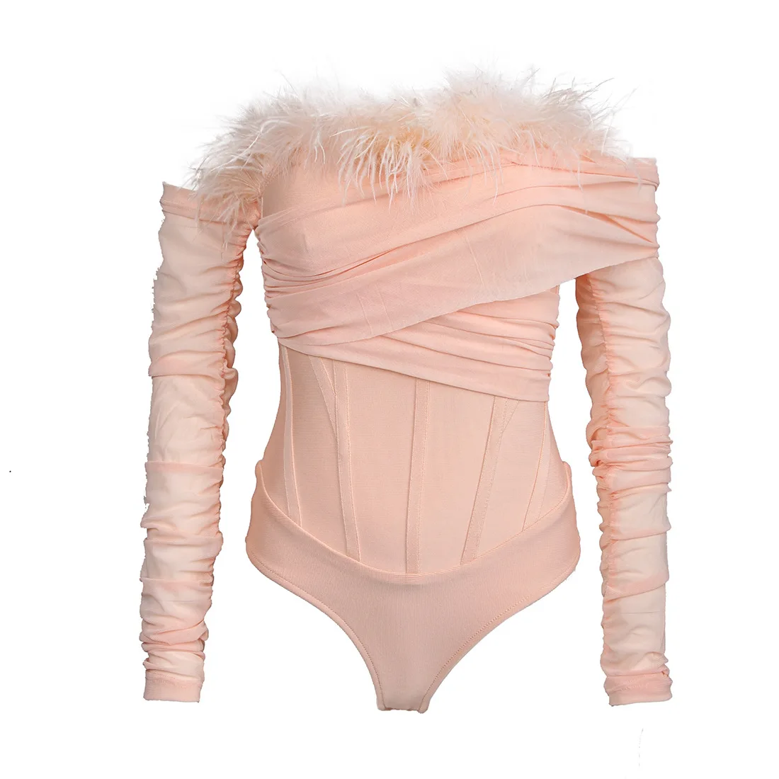 Spring 2022 Feather work Rompers Off-  age One-Piece Shorts Women&#39;s Long Sleeve  - £186.81 GBP