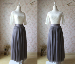 GRAY Full Tulle Skirt Women Custom Plus Size Tulle Maxi Skirt for Wedding image 3