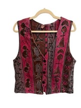 Vintage J EAN Nine Edelblut Womens Custom Artwear Vest Pink Brown Button Up S/M - £26.78 GBP